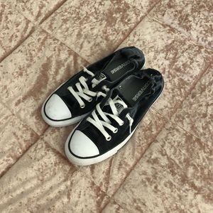Black velvet low top converse with elastic back